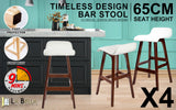 4X Wooden Bar Stool Dining Chair Leather SOPHIA 65cm WHITE BROWN - Front View