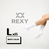 Rexy 15-Pack Large White 3D Seamless Crew Socks - Slim & Breathable - Side View