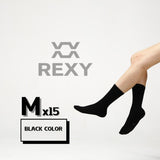 Rexy 15-Pack 3D Seamless Medium Black Crew Socks - Breathable and Durable - Side View