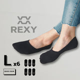 6-Pack Rexy No-Show Ankle Socks with Cushioning - Large, Non-Slip, Breathable - Black - Front View