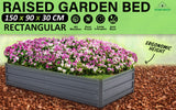 Raised Garden Bed Galvanised Steel Planter 150 x 90 x 30cm GREY - Front View