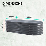 2X Raised Garden Bed Galvanised Steel Planter Oval 160 x 80 x 45cm GREY - Extra Image