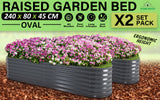 2X Raised Garden Bed Galvanised Steel Planter Oval 240 x 80 x 45cm GREY - Front View
