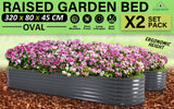 2X Raised Garden Bed Galvanised Steel Planter Oval  320 x 80 x 45cm GREY - Front View