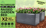 2X 2-in-1 Raised Garden Bed Galvanised Steel Planter 320 x 80 x 77cm GREY - Front View