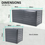2X 2-in-1 Raised Garden Bed Galvanised Steel Planter 320 x 80 x 77cm GREY - Extra Image