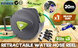 Garden Water Hose Retractable Rewind Reel Wall Mounted 20M + Brass Gun - Front View