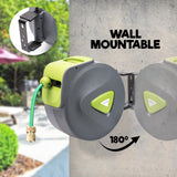 Garden Water Hose Retractable Rewind Reel Wall Mounted 30M + Brass Gun - Top-Down View