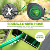 Garden Water Hose Retractable Rewind Reel Wall Mounted 30M + Brass Gun - 45-Degree Angle