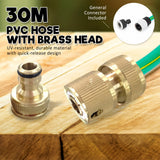 Garden Water Hose Retractable Rewind Reel Wall Mounted 30M + Brass Gun - Close-Up Angle