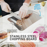 Combo SML Stainless Steel Chopping Cutting Boards + Chopping Boards Holder - Front View