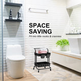 Trolley Cart Storage Utility Rack Shelf Organiser Swivel Kitchen 2 Tier BLACK - 45-Degree Angle
