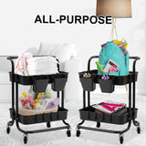 Trolley Cart Storage Utility Rack Shelf Organiser Swivel Kitchen 2 Tier BLACK - Close-Up Angle