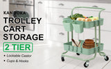 Trolley Cart Storage Utility Rack Shelf Organiser Swivel Kitchen 2 Tier GREEN - Front View