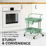 Trolley Cart Storage Utility Rack Shelf Organiser Swivel Kitchen 2 Tier GREEN - Side View
