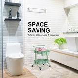 Trolley Cart Storage Utility Rack Shelf Organiser Swivel Kitchen 2 Tier GREEN - 45-Degree Angle