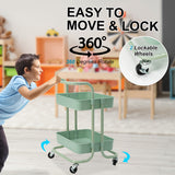 Trolley Cart Storage Utility Rack Shelf Organiser Swivel Kitchen 2 Tier GREEN - Rear View