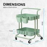 Trolley Cart Storage Utility Rack Shelf Organiser Swivel Kitchen 2 Tier GREEN - Extra Image