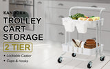 Trolley Cart Storage Utility Rack Shelf Organiser Swivel Kitchen 2 Tier WHITE - Front View