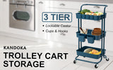 Trolley Cart Storage Utility Rack Shelf Organiser Swivel Kitchen 3 Tier BLUE - Front View
