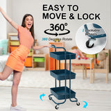 Trolley Cart Storage Utility Rack Shelf Organiser Swivel Kitchen 3 Tier BLUE - Rear View
