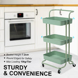 Trolley Cart Storage Utility Rack Shelf Organiser Swivel Kitchen 3 Tier GREEN - Side View