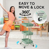 Trolley Cart Storage Utility Rack Shelf Organiser Swivel Kitchen 3 Tier GREEN - Rear View