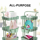 Trolley Cart Storage Utility Rack Shelf Organiser Swivel Kitchen 3 Tier GREEN - Close-Up Angle