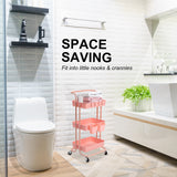 Trolley Cart Storage Utility Rack Shelf Organiser Swivel Kitchen 3 Tier PINK - 45-Degree Angle