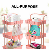 Trolley Cart Storage Utility Rack Shelf Organiser Swivel Kitchen 3 Tier PINK - Close-Up Angle