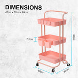 Trolley Cart Storage Utility Rack Shelf Organiser Swivel Kitchen 3 Tier PINK - Extra Image