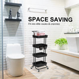 Trolley Cart Storage Utility Rack Shelf Organiser Swivel Kitchen 4 Tier BLACK - 45-Degree Angle