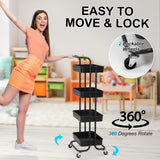 Trolley Cart Storage Utility Rack Shelf Organiser Swivel Kitchen 4 Tier BLACK - Rear View