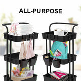 Trolley Cart Storage Utility Rack Shelf Organiser Swivel Kitchen 4 Tier BLACK - Close-Up Angle