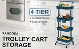 Trolley Cart Storage Utility Rack Shelf Organiser Swivel Kitchen 4 Tier BLUE - Front View