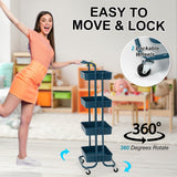 Trolley Cart Storage Utility Rack Shelf Organiser Swivel Kitchen 4 Tier BLUE - Rear View