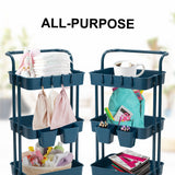 Trolley Cart Storage Utility Rack Shelf Organiser Swivel Kitchen 4 Tier BLUE - Close-Up Angle