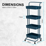 Trolley Cart Storage Utility Rack Shelf Organiser Swivel Kitchen 4 Tier BLUE - Extra Image