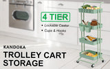 Trolley Cart Storage Utility Rack Shelf Organiser Swivel Kitchen 4 Tier GREEN - Front View
