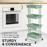 Trolley Cart Storage Utility Rack Shelf Organiser Swivel Kitchen 4 Tier GREEN - Side View