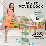 Trolley Cart Storage Utility Rack Shelf Organiser Swivel Kitchen 4 Tier GREEN - Rear View