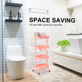 Trolley Cart Storage Utility Rack Shelf Organiser Swivel Kitchen 4 Tier PINK - 45-Degree Angle
