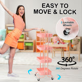 Trolley Cart Storage Utility Rack Shelf Organiser Swivel Kitchen 4 Tier PINK - Rear View