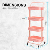 Trolley Cart Storage Utility Rack Shelf Organiser Swivel Kitchen 4 Tier PINK - Extra Image