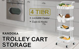 Trolley Cart Storage Utility Rack Shelf Organiser Swivel Kitchen 4 Tier WHITE - Front View