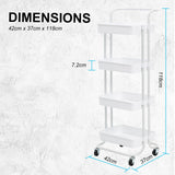Trolley Cart Storage Utility Rack Shelf Organiser Swivel Kitchen 4 Tier WHITE - Extra Image