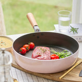 Fanjini Stone Frypan Frying Pan 28cm Non-Stick IH Induction Wood Ceramic Round PINK - Side View
