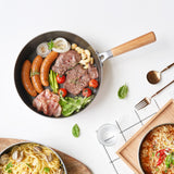 Fanjini Stone Frypan Frying Pan 28cm Non-Stick IH Induction Wood Ceramic Round PINK - Low Angle