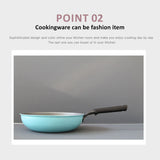 Fanjini Stone Wok Wokpan 28cm Non-Stick Induction Ceramic Round PURE SKY BLUE - 45-Degree Angle
