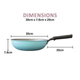 Fanjini Stone Wok Wokpan 28cm Non-Stick Induction Ceramic Round PURE SKY BLUE - Low Angle